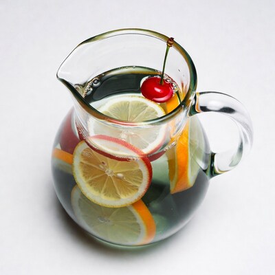Glass pitcher with fruit slices