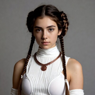Woman with braided hair and necklace