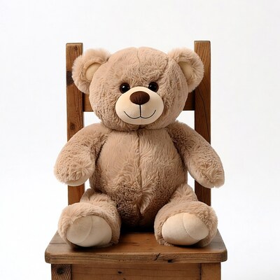 Teddy bear sitting on wooden chair
