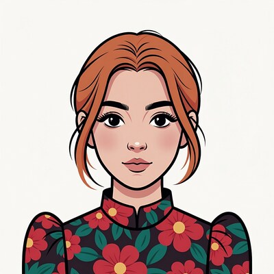 Woman with red hair and floral top