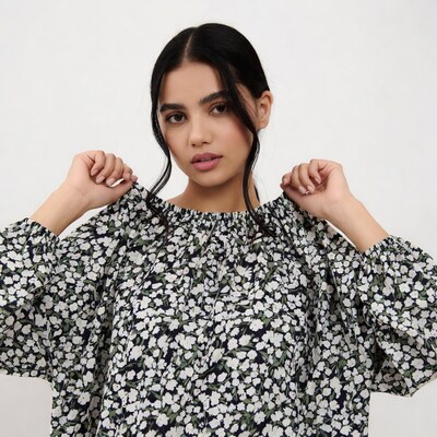 Woman in floral blouse