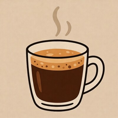 Steaming coffee in glass mug