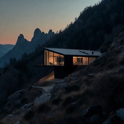 Modern house on mountain cliff