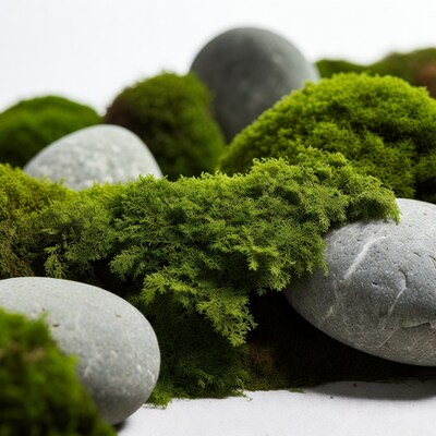 Green moss on gray stones