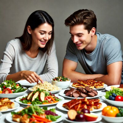 Couple enjoying healthy meal together