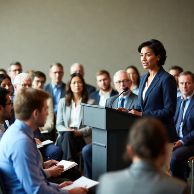 Woman speaking at podium