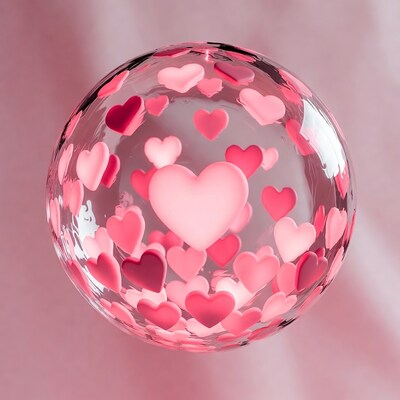 Glass sphere with pink hearts