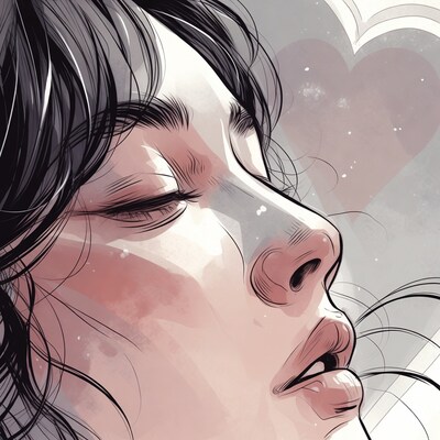 Woman with closed eyes and hearts