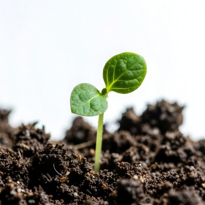 Green seedling sprouting from soil