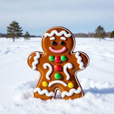 Gingerbread man cookie in snow