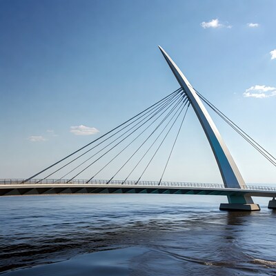 Modern cable stayed bridge over water
