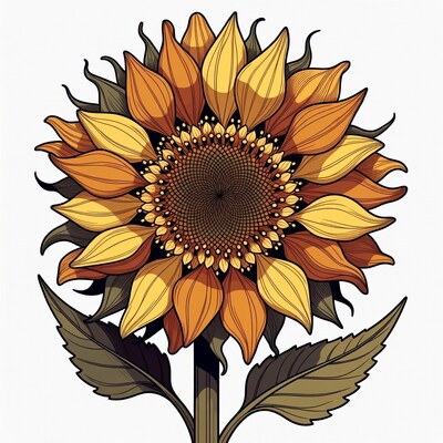 Sunflower illustration with leaves