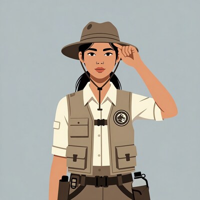 Woman in safari outfit