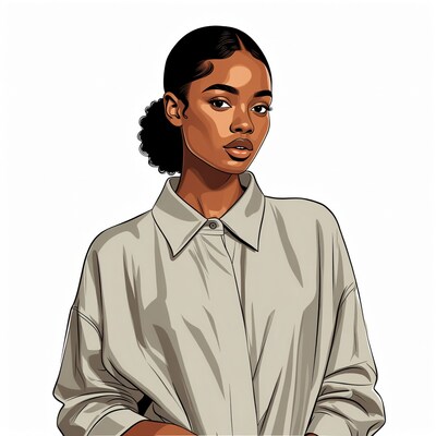African American woman in beige shirt