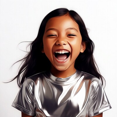 Young girl laughing with mouth open