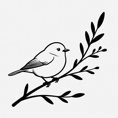 Bird on branch with leaves