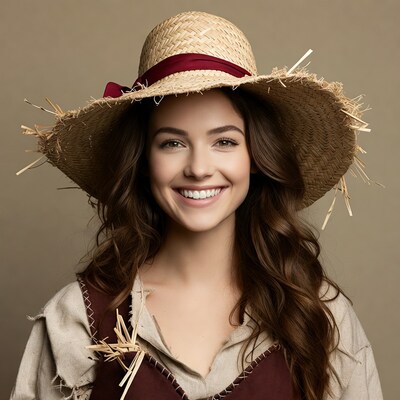 Smiling woman in straw hat