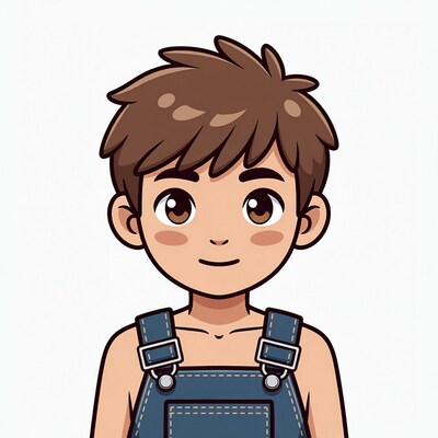 Cartoon boy in overalls