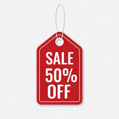 Red sale tag 50 percent off