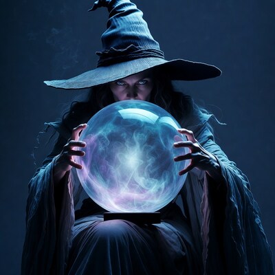 Wizard holding glowing crystal ball