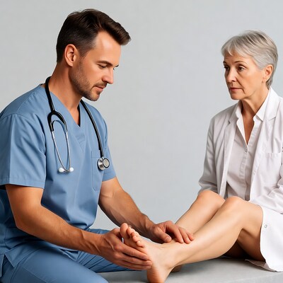 Doctor examining patient foot