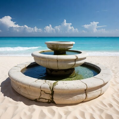 Stone fountain on tropical beach