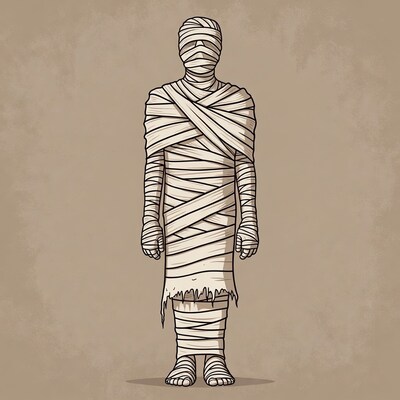 Mummy standing on beige background