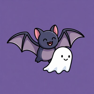 Cute bat and ghost illustration