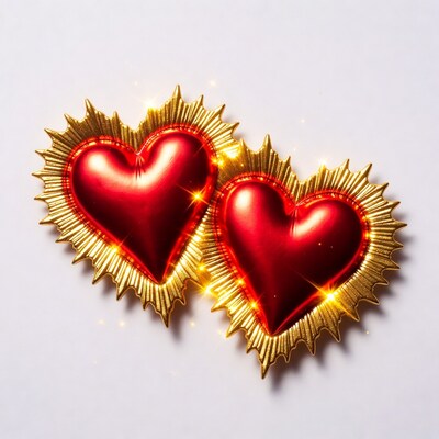 Two red hearts with gold borders