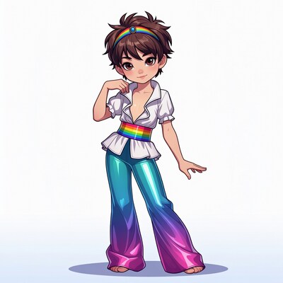 Cartoon boy with rainbow outfit