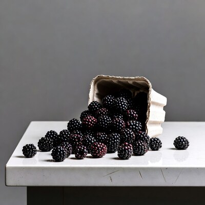 Blackberries spilling from carton