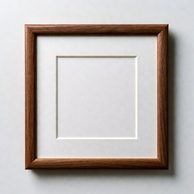 Wooden picture frame on white wall