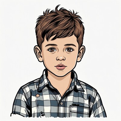 Young boy in plaid shirt