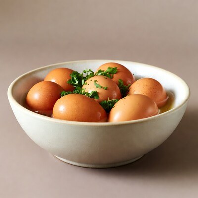 Bowl of brown eggs with parsley