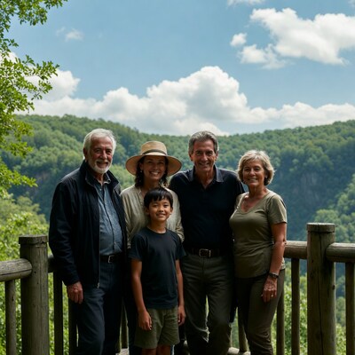 Family posing on scenic overlook