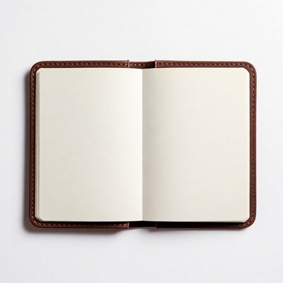 Open blank notebook with brown cover