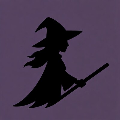 Witch silhouette with broomstick