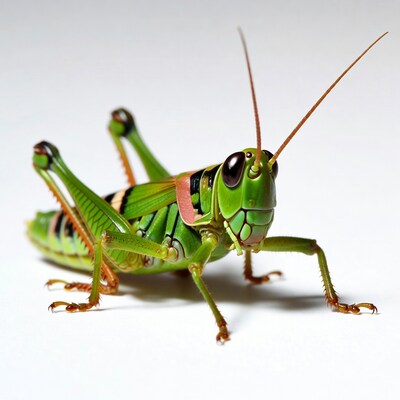 Green grasshopper on white background