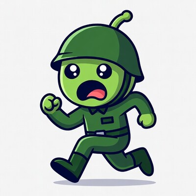Green alien soldier running