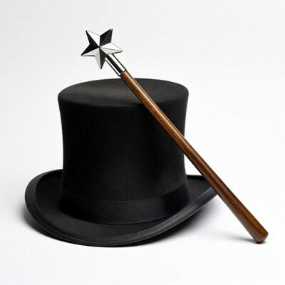 Black top hat with magic wand
