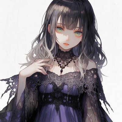Anime girl in gothic lace dress