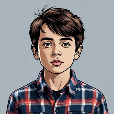 Young boy in plaid shirt