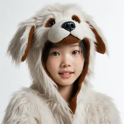 Asian girl in dog costume