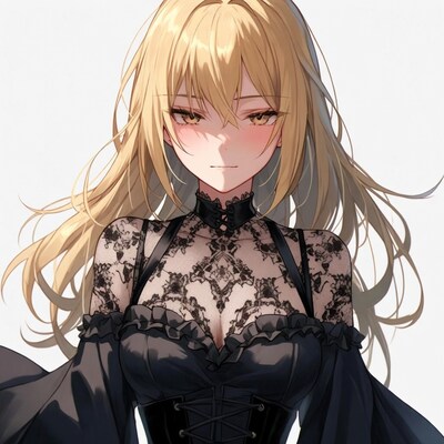 Blonde woman in black lace dress