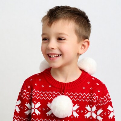 Smiling boy in red Christmas sweater