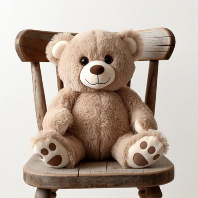 Teddy bear on wooden chair