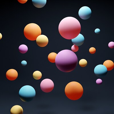 Colorful spheres floating in space