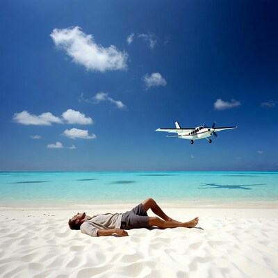 Man lying on tropical beach
