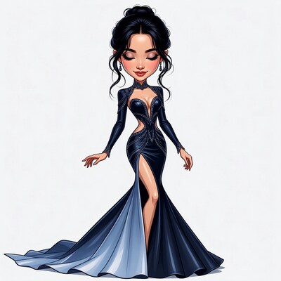 Woman in black evening gown