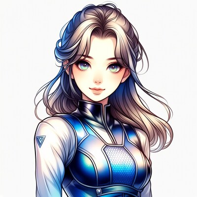 Anime woman in blue armor